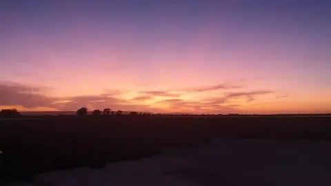 Pink and purple dusk sky over the West Coast